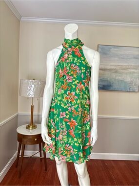 Vince Camuto Green Floral Halter Mini Dress